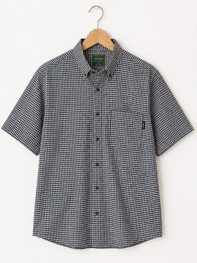 Woolrich Woolen Mills XXL Tall Men's Short-Sleeve Gingham Button Down Navy Check